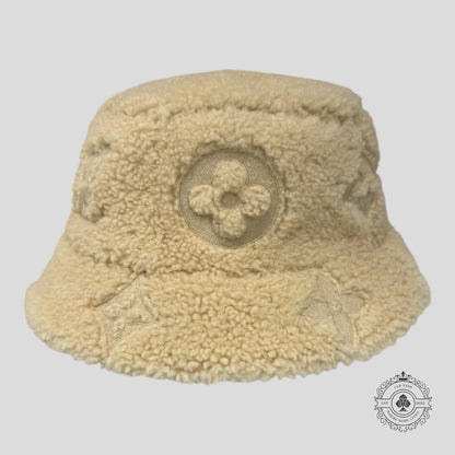 Louis Vuitton Shearling LV Curly Monogram Bucket Hat in Off White
