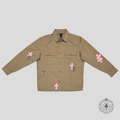 Chrome Hearts Cross Patch Work Dog Shirt in Tan/Pink