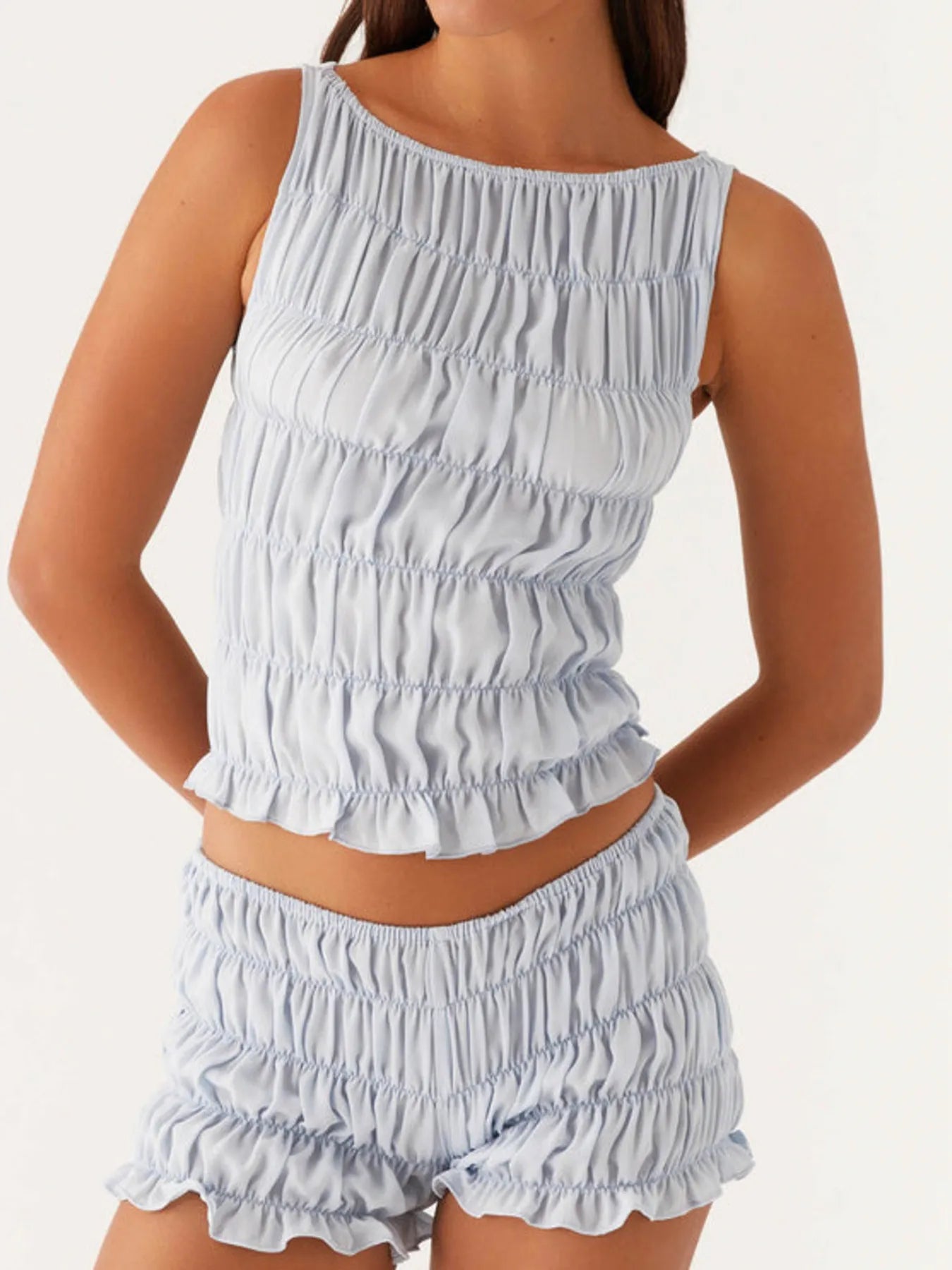Ruched Texture Tank and Shorts Two-Piece Set