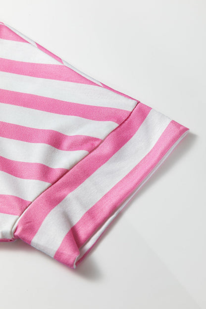 Stripe V Neck Patched Pocket Casual T Shirt
