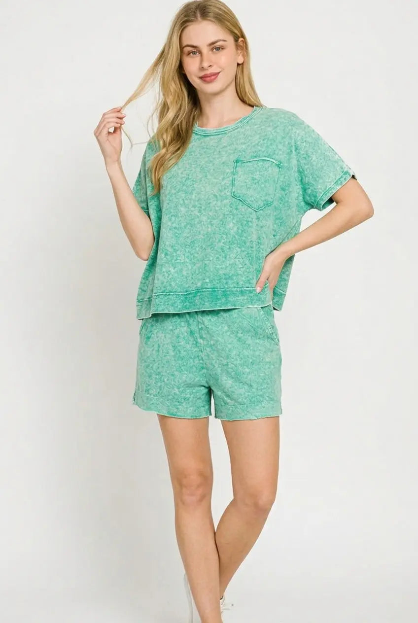 Zenana Halo Snow Washed Boxy Top & Shorts Set