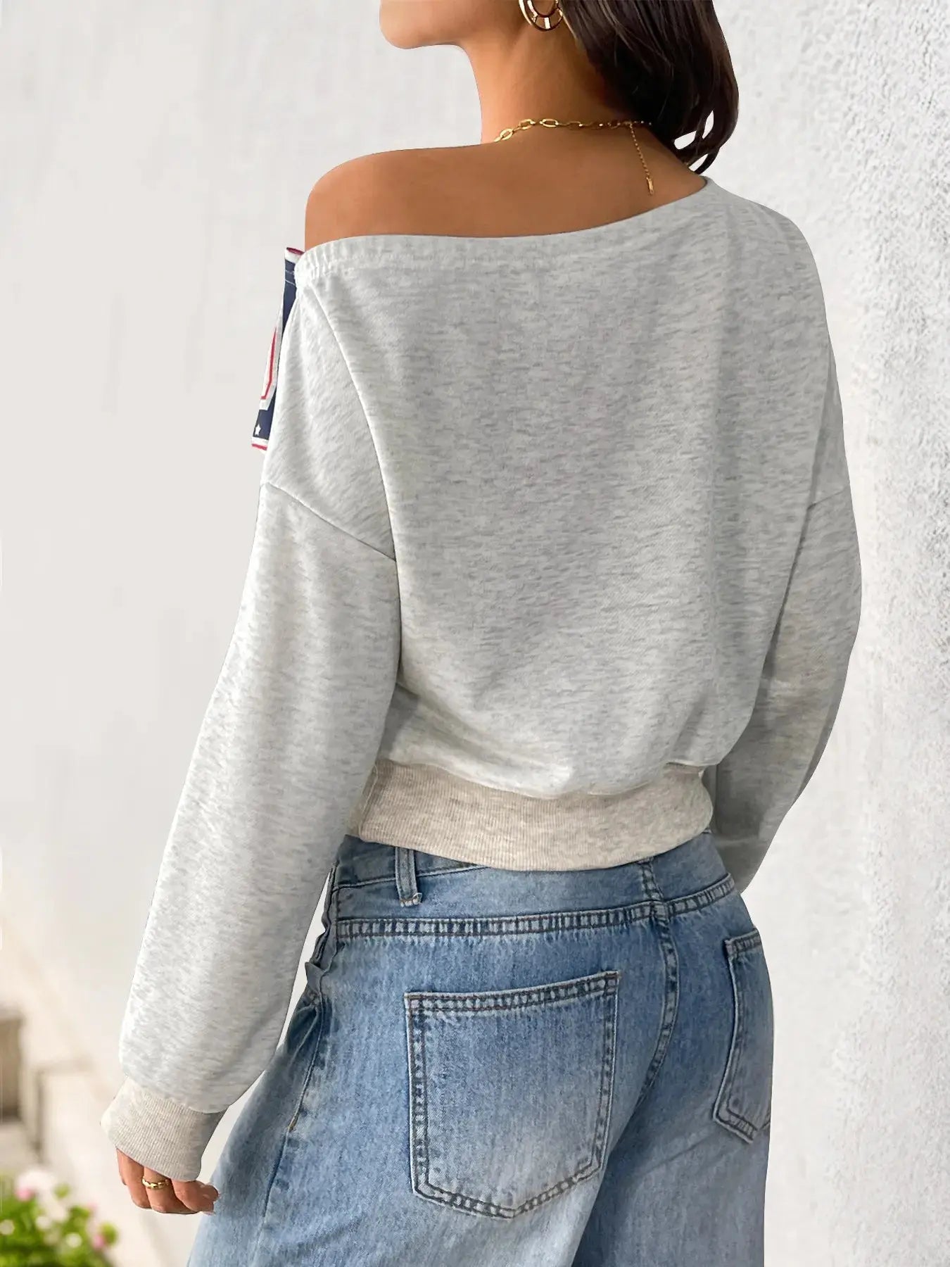 Lucky Stars Single Shoulder Cropped Sweatshirt