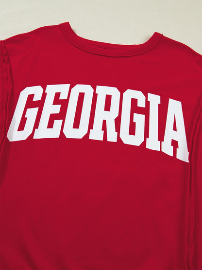 GEORGIE Letter Raw Seam Drop Shoulder Loose Tee