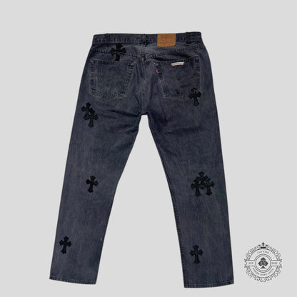 Chrome Hearts Levi Cross Patch Jeans in Black
