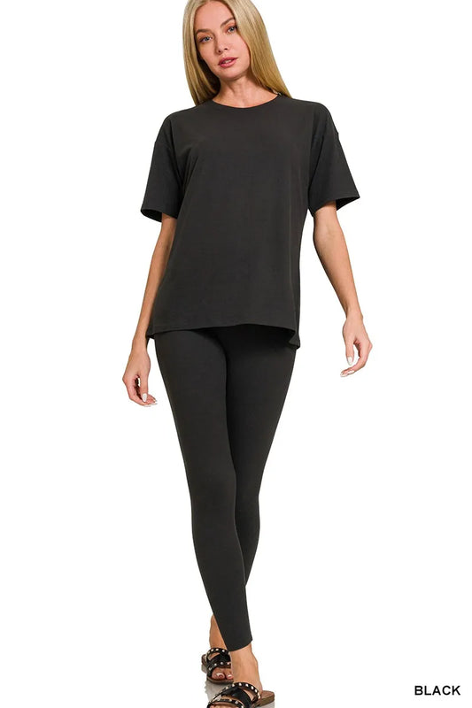 Zenana Full Size Brushed Dty Microfiber Short Sleeve Top and Pants Loungewear Set Plus Size