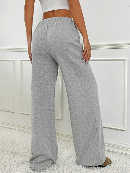 Striped Ribbed Knit Drawstring Waist Wide Leg Pants