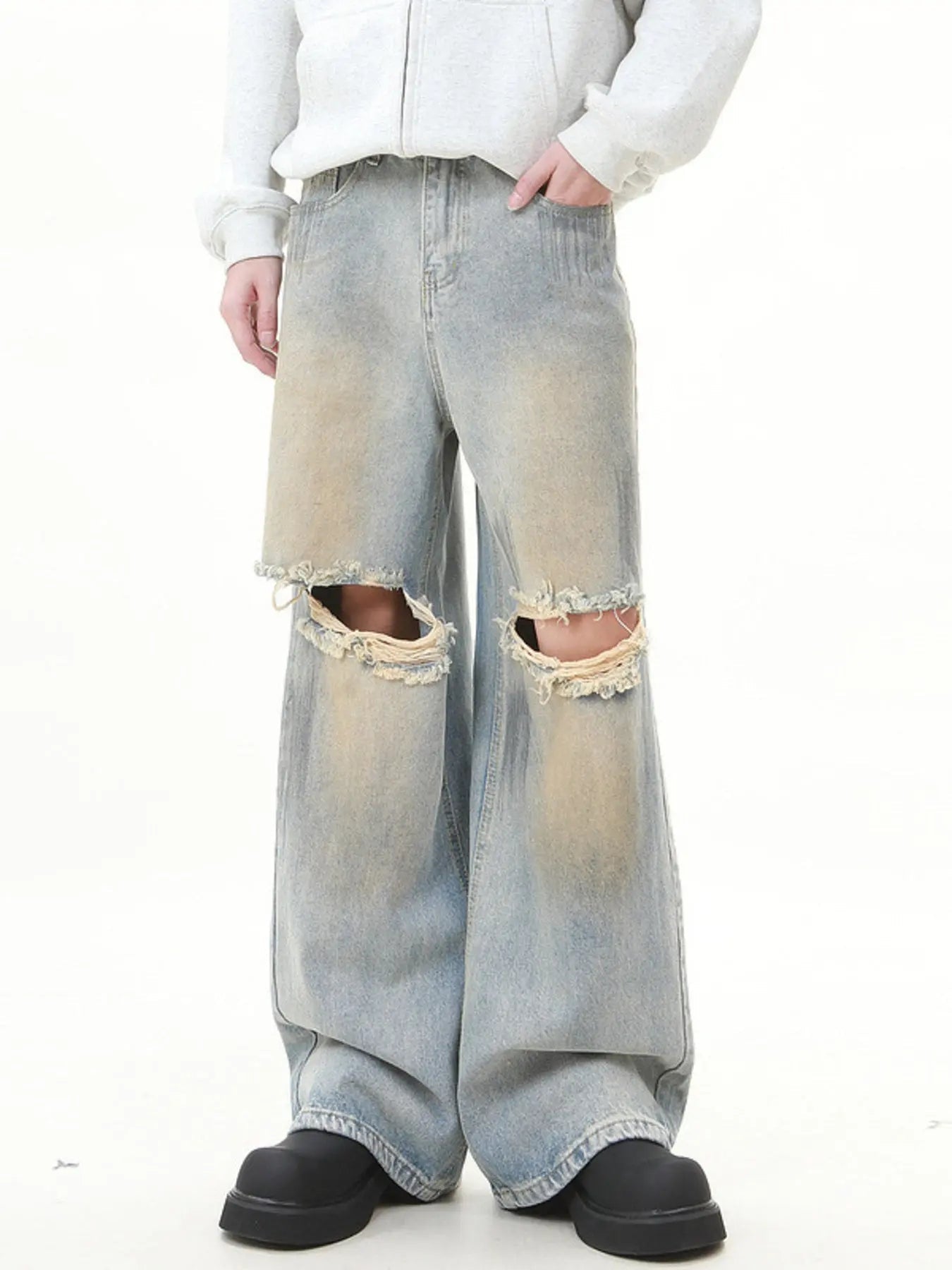 Men's Full Size Distressed Wide Leg Jeans Plus Size