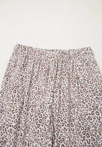 Leopard Button Down Long Sleeve Top and Pants Lounge Set