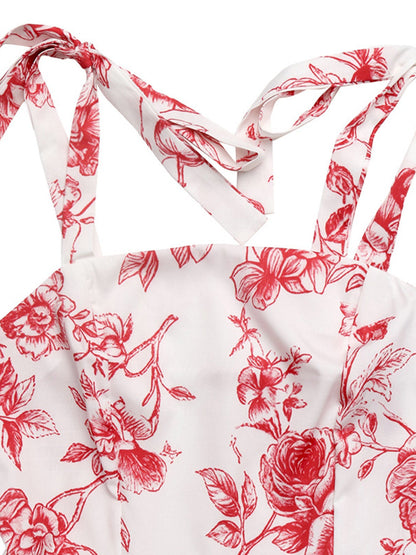 Floral Print Tie Strap Maxi Dress