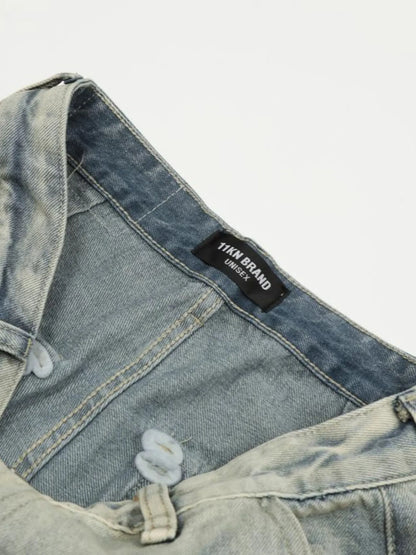 Men's Washed Multi-Pocket Straight Cargo Jeans