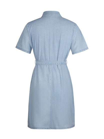 Zip Front Short Sleeve Denim Dress
