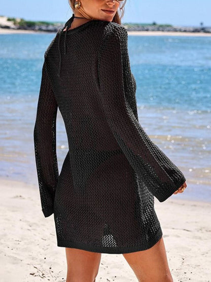 Long Sleeve Crochet Knit Cover Up Dress