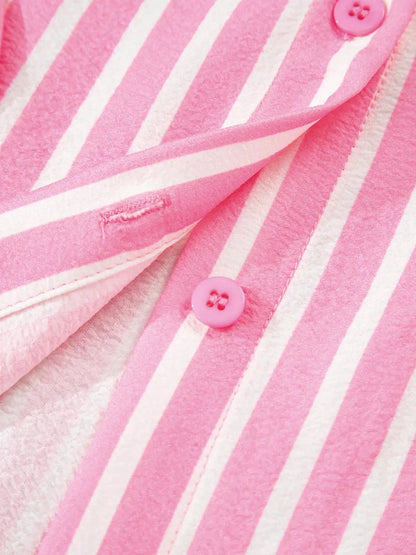 Stripe Buttoned Front Long Sleeve Top and Pants 2 Piece Sleepwear