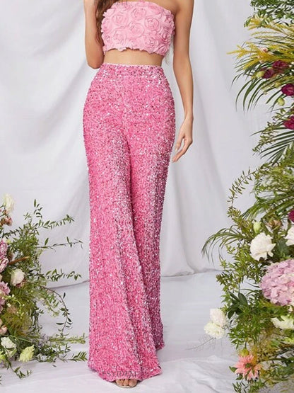 Sequin Embellished Wide Leg Pants