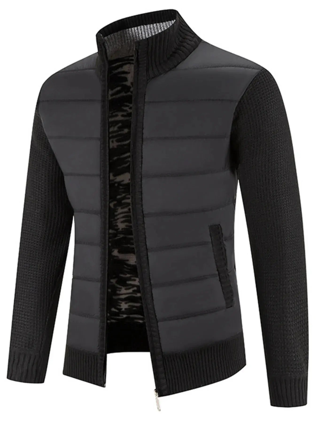 Men's Plus Size Quilted Knit Bomber Jacket with Stand Collar