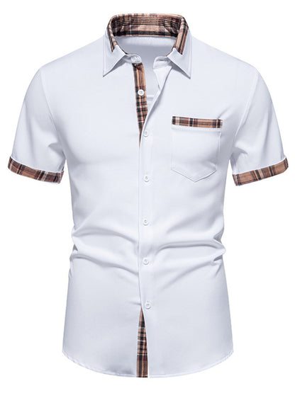 Men's Short Sleeve Plaid Trim Shirt