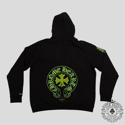 Chrome Hearts Signed Leather Cross Patch Horseshoe Logo Hoodie in Black/Green