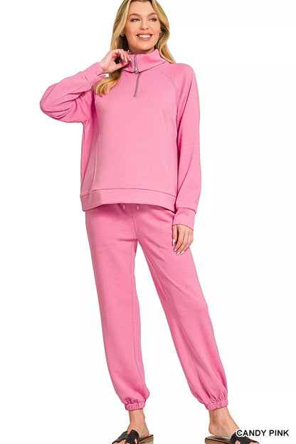 Zenana Scuba Half Zip Sweatshirts and Joggers Set
