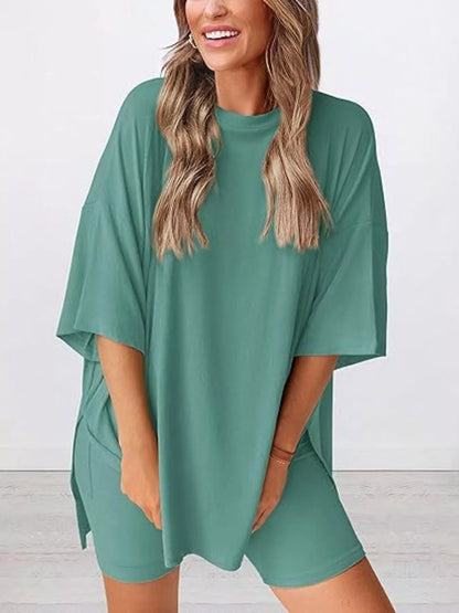 Full Size Half Sleeve T-Shirt and Shorts Set Plus Size