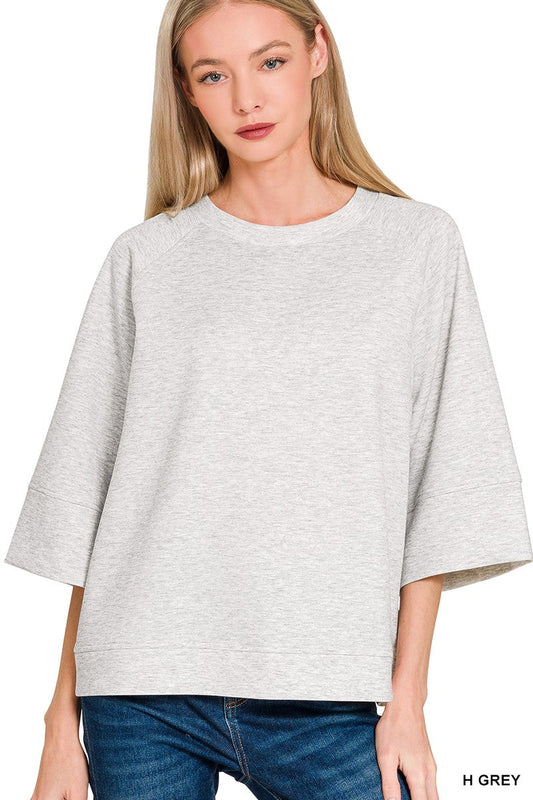 Zenana Scuba 3/4 Sleeve Pullover