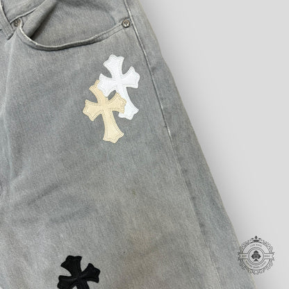 Chrome Hearts White / Cream Cross Patch Jeans