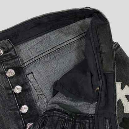Chrome Heart Fleur Knee Denim in Black/White