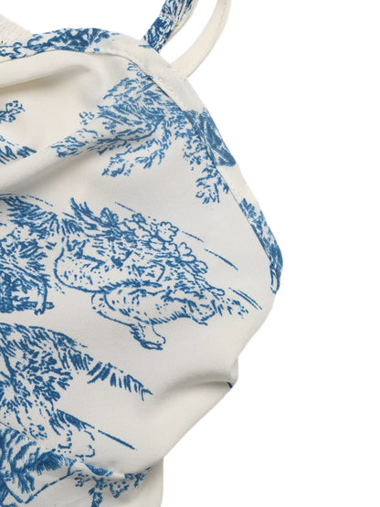 Floral Print Tie Front Ruffle Hem Cami