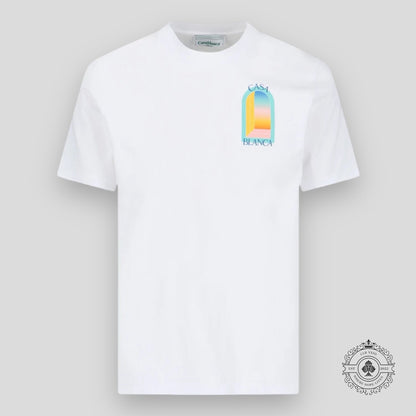 Casablanca Gradient Arch Logo Tee in White & Teal