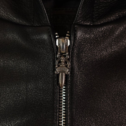 Chrome Hearts Leather Zip Up Hoodie in Black
