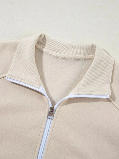 Drop Shoulder Zip Up Jacket and Drawstring Pants Active 2pcs Set
