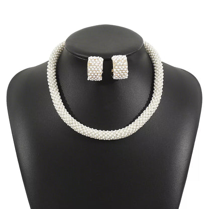 Pearl Embellished Earrings and Necklace Jewelry Set