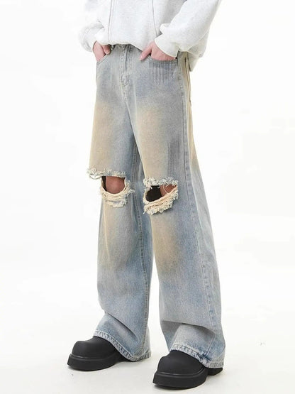 Men's Full Size Distressed Wide Leg Jeans Plus Size