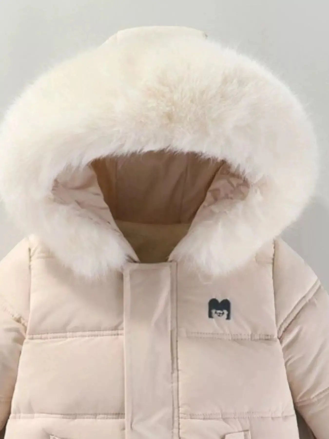 Children's Warm Padded One-Piece Snowsuit with Fur Hood