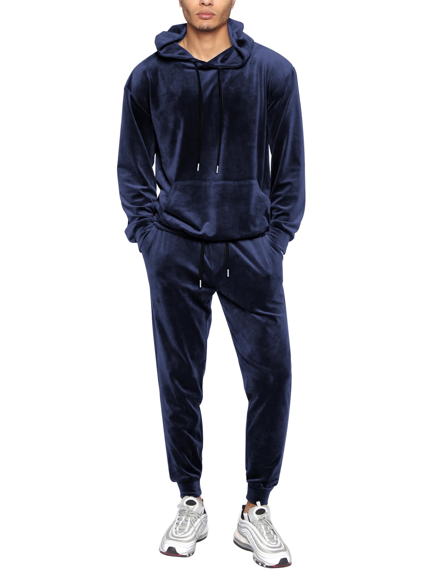 LecGee Velour Tracksuit Mens 2 Piece Velvet Hoodies Jacket Drawtsring Waistband Sweatpants Sweatsuits Set Casual Outfits
