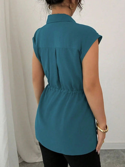 Drawstring Waist Cap Sleeve Shirt