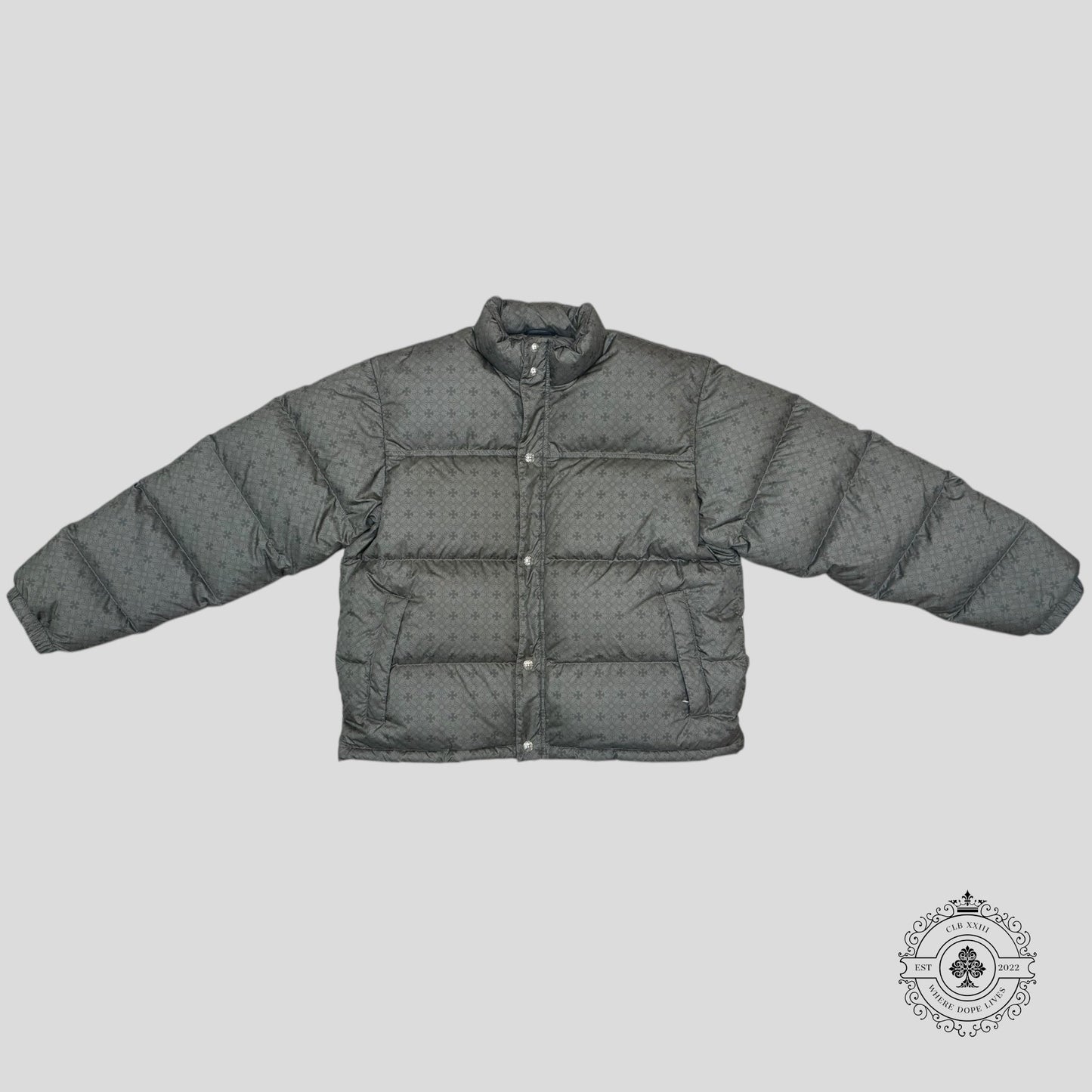 Chrome Heart Plus Pattern Puffer Jacket in Olive Green
