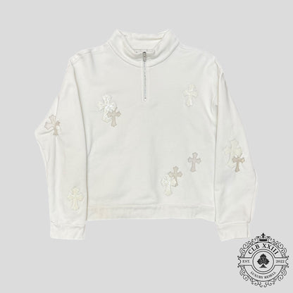 Chrome Hearts Leather Cross Patch Quarter Zip in White