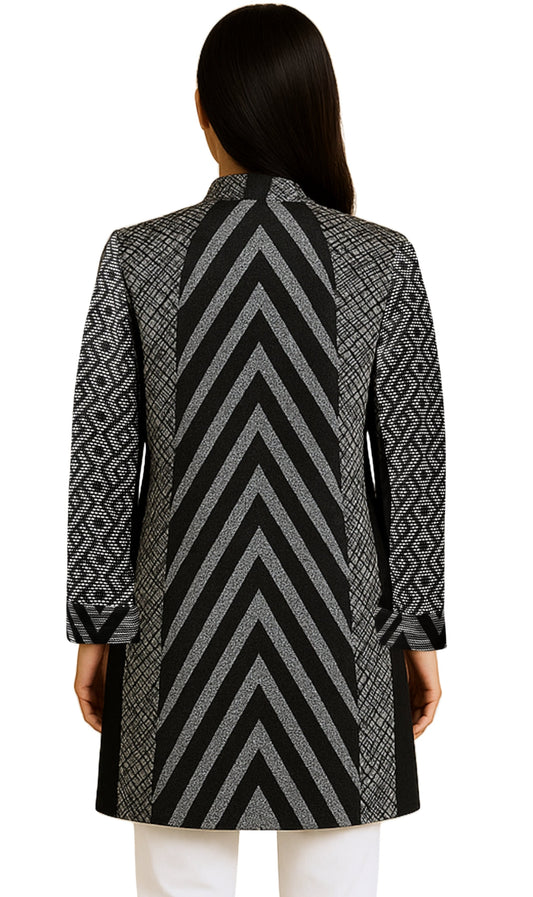 Women's Stand Collar Mixed Media Open Jacket