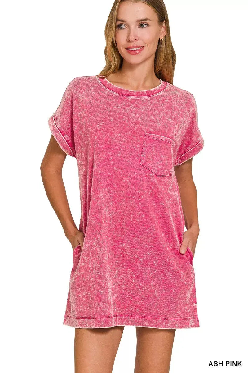 Zenana Premium Cotton Washed T-Shirt Dress
