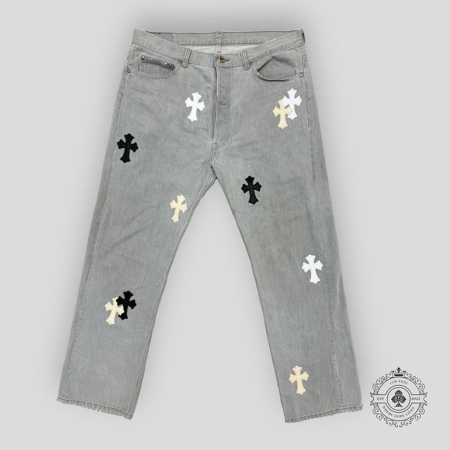 Chrome Hearts White / Cream Cross Patch Jeans