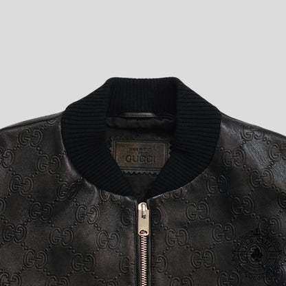 Gucci GG Leather Bomber Jacket in Black