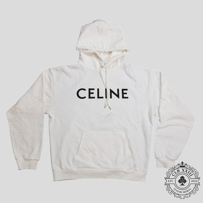 Celine Homme Logo Hoodie in White