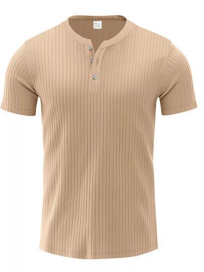 Men's Full Size Ribbed Button-Down Casual T-Shirt Plus Size