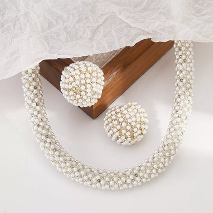 Pearl Embellished Earrings and Necklace Jewelry Set