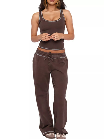 Scoop Neck Tank Top and Drawstring Pants Set