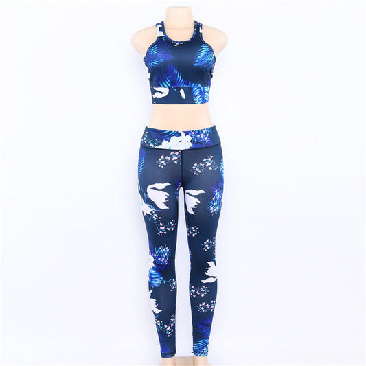 Women's Floral Print Yoga Set - Bra & Leggings Outfit