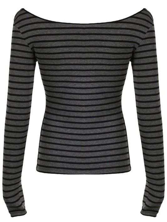 Striped Boat Neck Long Sleeve T-Shirt