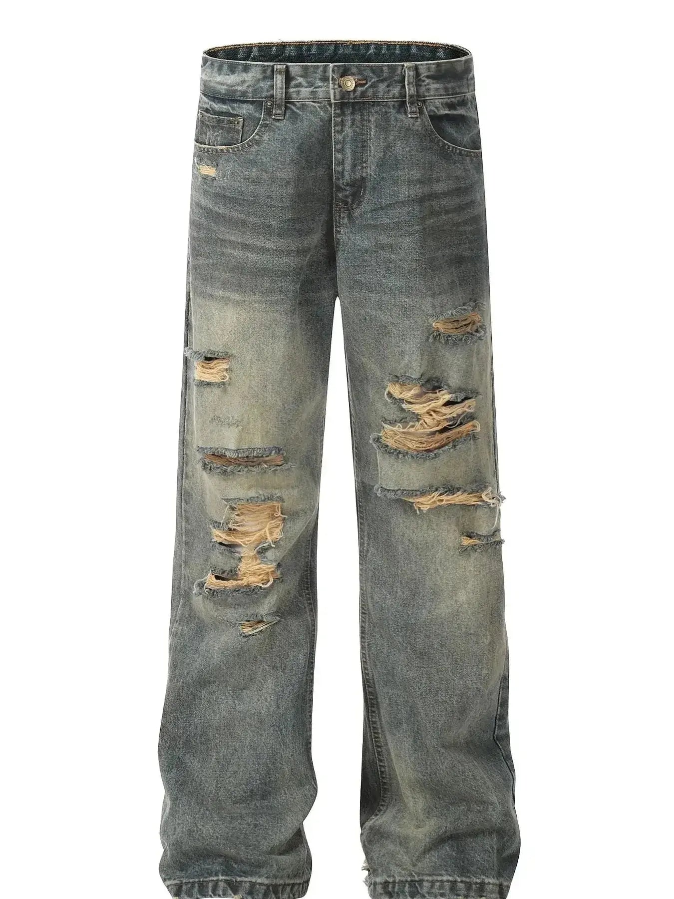 Men's Distressed Washed Straight Jeans
