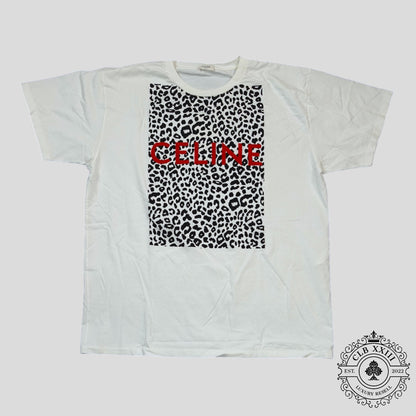Celine Homme Logo Leopard Print Tee in White