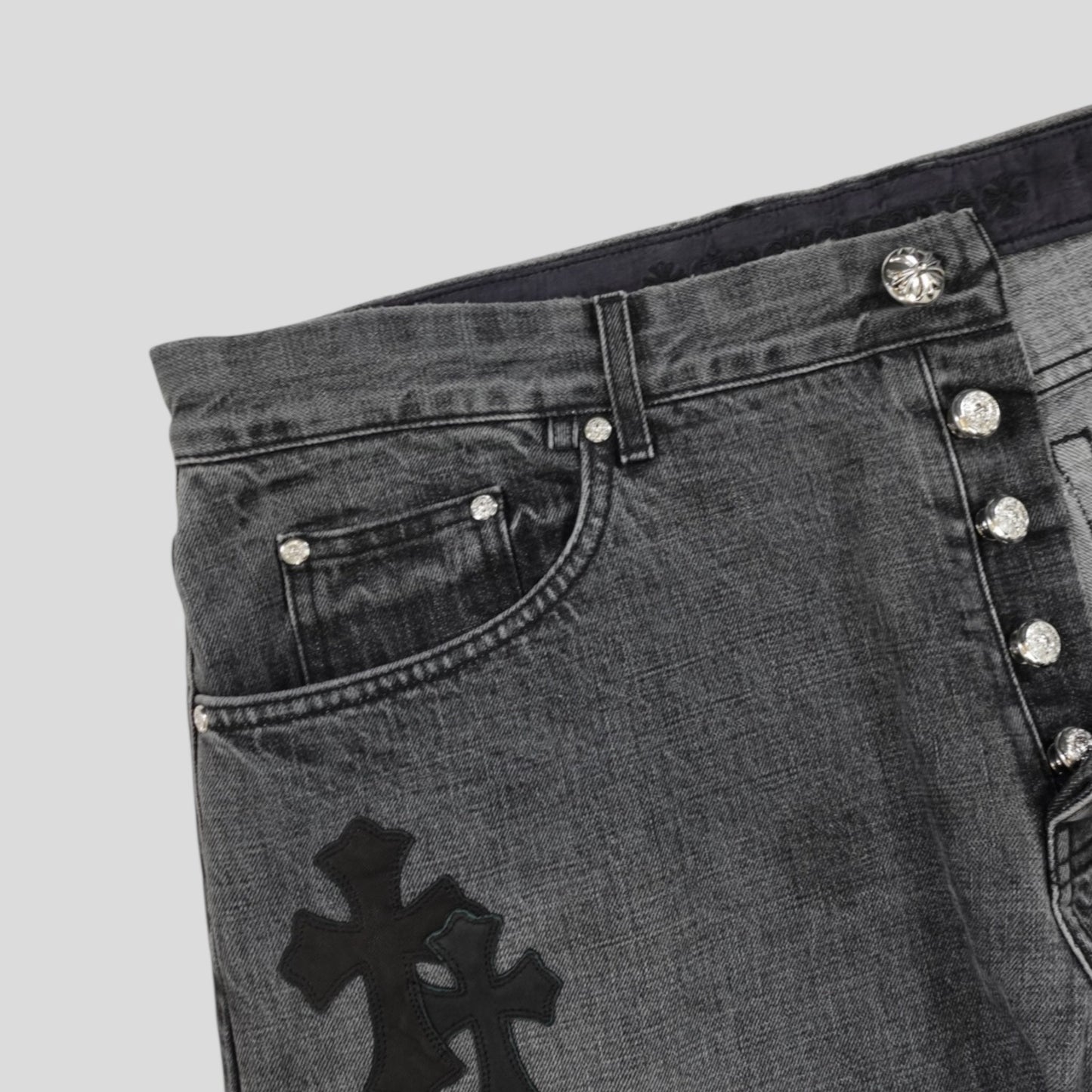 Chrome Heart Fleur Knee Denim in Black/White